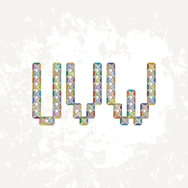 Conjunto de quatro coloridas letras maiúsculas de malha, bordadas ou macrame do alfabeto latino. U, V e W . — Vetor de Stock