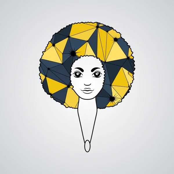 Retrato de uma mulher com cabelo luxuoso no estilo de um africano. Vector. Os padrões no cabelo . — Vetor de Stock