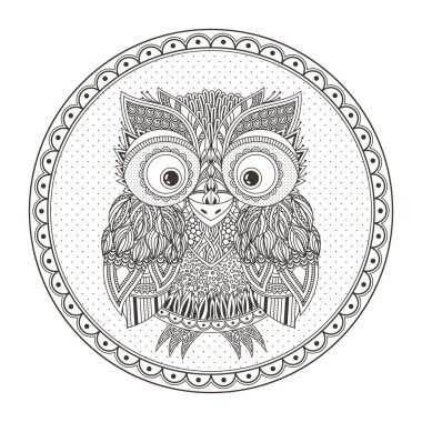 Vektör zentangle baykuş çizim. Süslü desenli kuş.