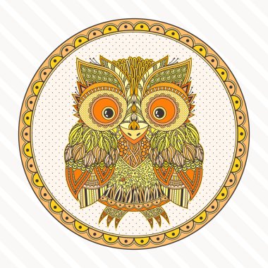 Vektör zentangle baykuş çizim. Süslü desenli kuş.