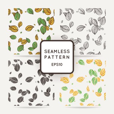 Zentangle yaprakları ile dört sorunsuz dekoratif desen seti.