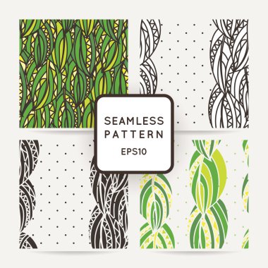 Zentangle yaprakları ile dört sorunsuz dekoratif desen seti.