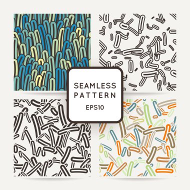 Set of four seamless vector patterns of amoebae and other protozoa bacilli.