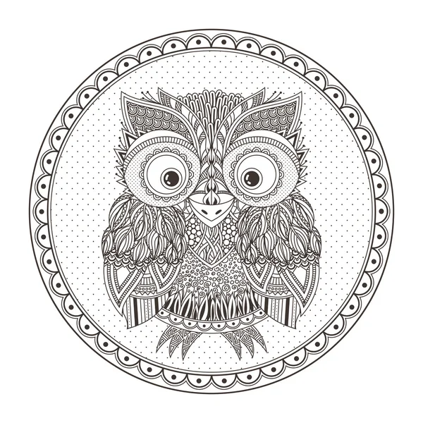 Illustration vectorielle du hibou zentangle. Oiseau décoré à motifs . — Image vectorielle