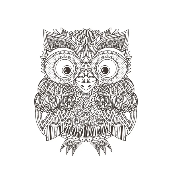 Zentangle uil vectorillustratie. Sierlijke gedessineerde vogel. — Stockvector