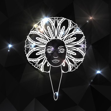 Bir Afrika tarzı gür saçlı bir kadın portresi. Vektör. Parlak arka plan.