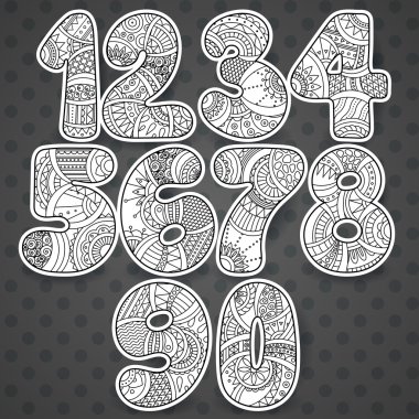 Zentangle sayı kümesi. Doodle sayılarla zentangle öğeleri koleksiyonu. Vektör çizim web tasarım, kitapçıklar, yazdırma kartları, tekstil t-shirtler, yazdırma öğelerini ve diğer için kullanılabilir.