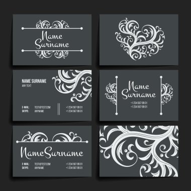Set of vector design templates. Business card with floral ornament. Vintage style.
