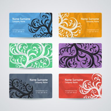 Set of vector design templates. Business card with floral ornament. Vintage style.