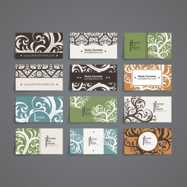 Set of vector design templates. Business card with floral ornament. Vintage style.