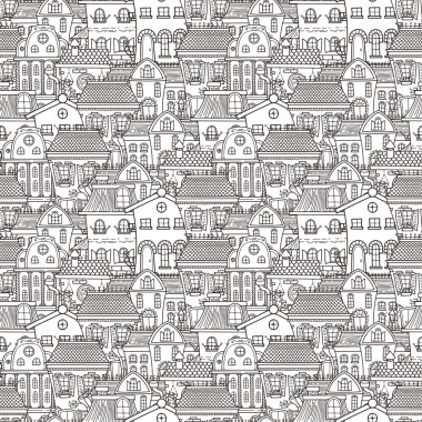 Doodle evlerin şirin seamless modeli.