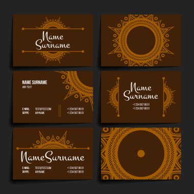 Vektör tasarım şablonları kümesi. Çiçek daire süsleme ile kartvizit. Mandala stili.