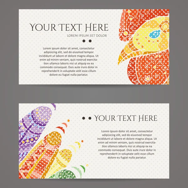 Set di modelli di progettazione vettoriale. Brochure in stile colorato casuale. Disegni Zentangle . — Vettoriale Stock