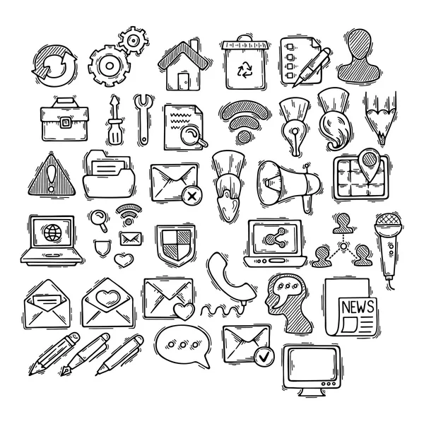 Conjunto de iconos de doodle web, ordenador y dibujo . — Archivo Imágenes Vectoriales