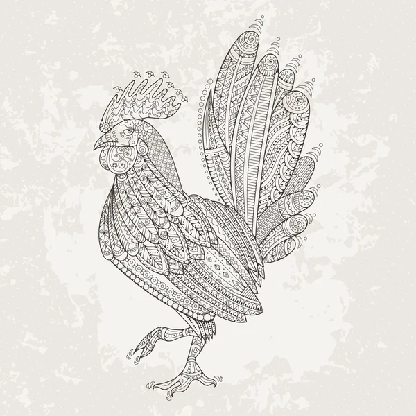 Coq oiseau fermier domestique pour Coloriages, illustrations en zentangle ou tatouages avec des détails élevés . — Image vectorielle
