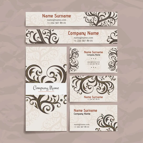 Set of vector design templates. Business card with floral ornament. Vintage style. - Stok Vektor