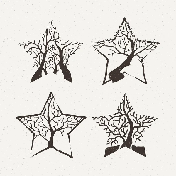 Star trees set. Vector illustration. Pattern geometric figure. — Stock Vector