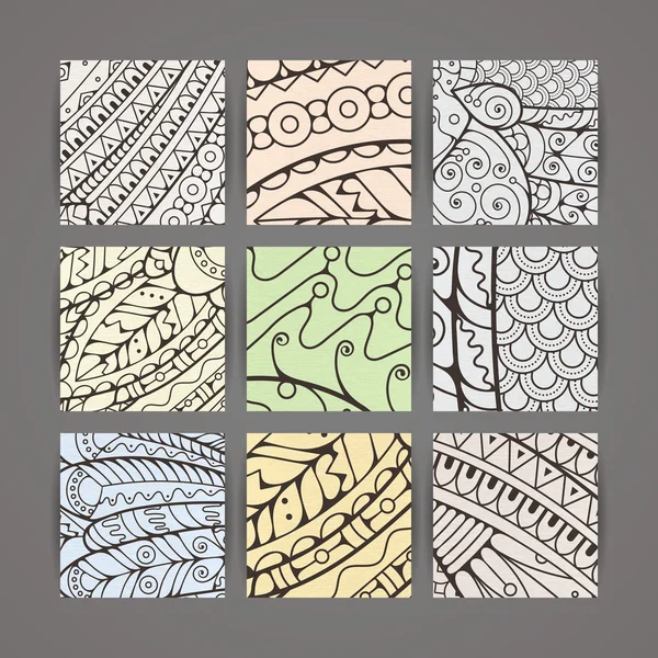 Conjunto de padrões intrincados pastel de quatro vetores. Doodle. Zentangle. — Vetor de Stock