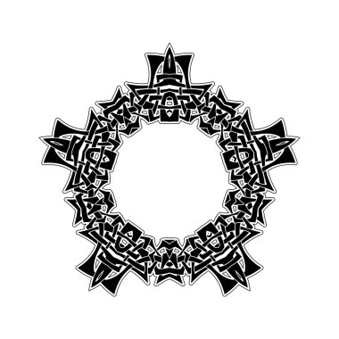 Süslü sınır. Gotik dantel dövme. Kelt örgüsü keskin köşeleri ile.