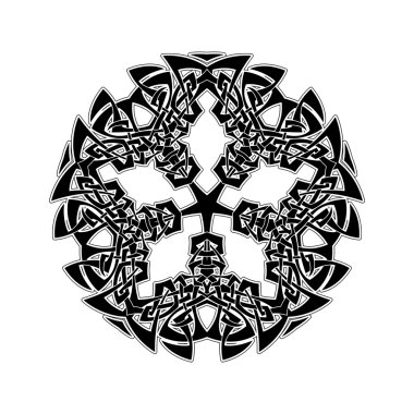 Süslü mandala. Gotik dantel dövme. Kelt örgüsü keskin köşeleri ile.