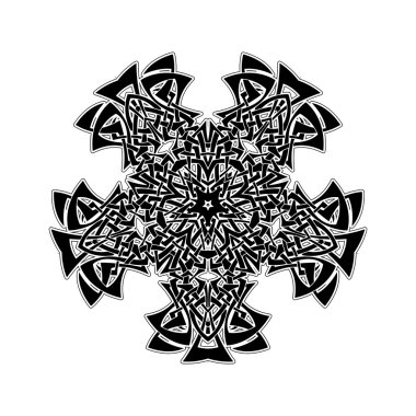 Süslü mandala. Gotik dantel dövme. Kelt örgüsü keskin köşeleri ile.
