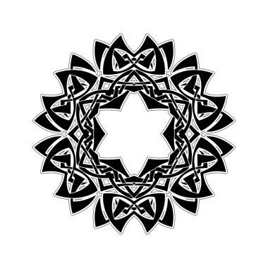 Süslü mandala. Gotik dantel dövme. Kelt örgüsü keskin köşeleri ile.