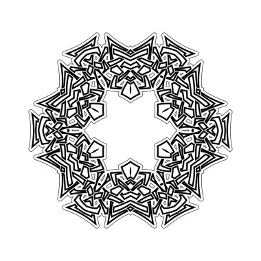 Süslü mandala. Gotik dantel dövme. Kelt örgüsü keskin köşeleri ile.