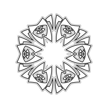 Süslü mandala. Gotik dantel dövme. Kelt örgüsü keskin köşeleri ile.
