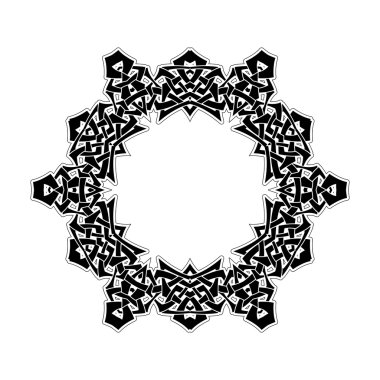 Süslü sınır. Gotik dantel dövme. Kelt örgüsü keskin köşeleri ile.