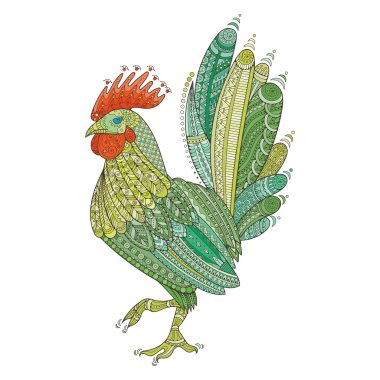 Horoz iç çiftçi kuş boyama sayfaları, zentangle illüstrasyon veya yüksek ayrıntılarla dövmeler.