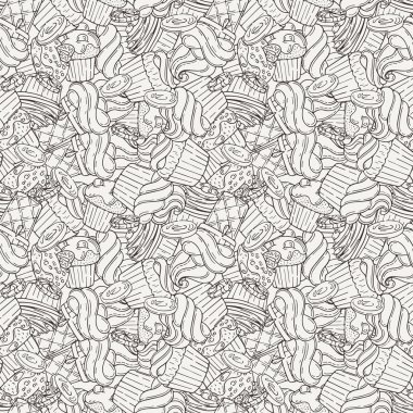 Vektör Muffins Seamless modeli. Kek, tatlılar.