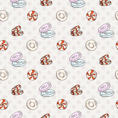 Dikişsiz desen vektör şeker ve lolipop. Tatlı parti doku.