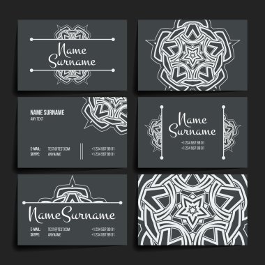 Vektör tasarım şablonları kümesi. Çiçek daire süsleme ile kartvizit. Mandala stili.