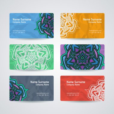 Vektör tasarım şablonları kümesi. Çiçek daire süsleme ile kartvizit. Mandala stili.