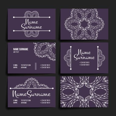 Vektör tasarım şablonları kümesi. Çiçek daire süsleme ile kartvizit. Mandala stili.