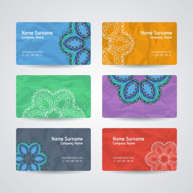 Vektör tasarım şablonları kümesi. Çiçek daire süsleme ile kartvizit. Mandala stili.