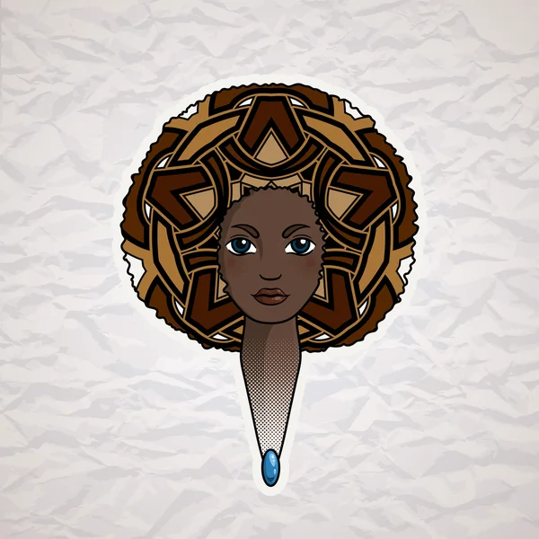 Portret van een vrouw met weelderige haar in de stijl van een Afrikaan. Vector. — Stockvector
