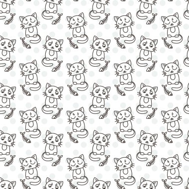 Seamless modeli şirin kedi karakter. Fishbone.