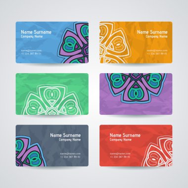 Vektör tasarım şablonları kümesi. Çiçek daire süsleme ile kartvizit. Mandala stili.