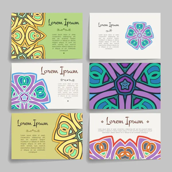 Vektör tasarım şablonları kümesi. Çiçek daire süsleme ile kartvizit. Mandala stili.
