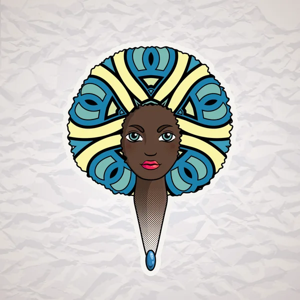 Portret van een vrouw met weelderige haar in de stijl van een Afrikaan. Vector. — Stockvector