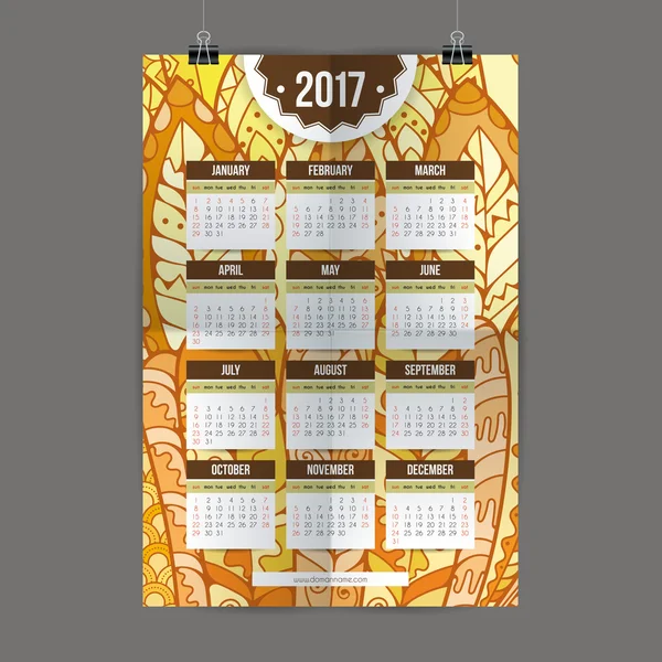 Zentangle πολύχρωμα ημερολόγιο 2017 Χειροποίητη στο στυλ του floral σχέδια και doodle. — Διανυσματικό Αρχείο