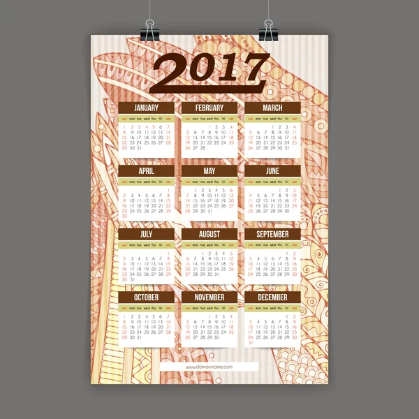 Zentangle kalendarz kolorowy 2017 ręcznie malowane w stylu Kwiatowe wzory i bazgroły. — Wektor stockowy