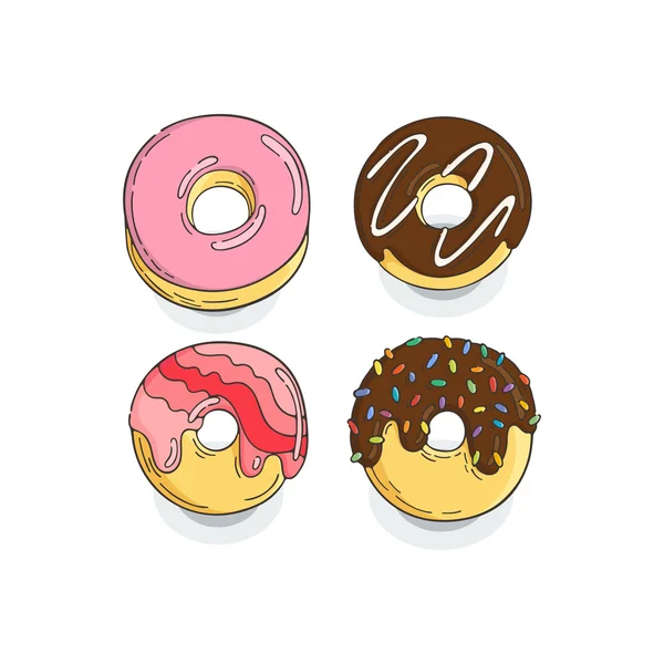 Conjunto de ícones de Donut. Bolos, esmalte, doces fritos. —  Vetores de Stock