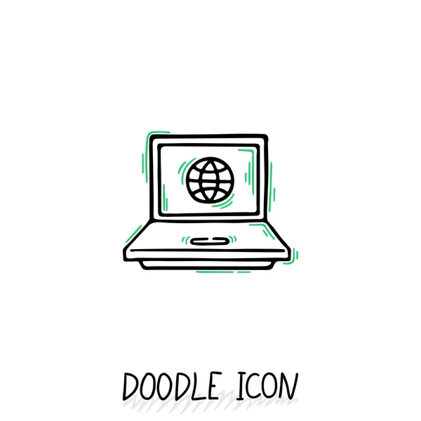 Doodle Laptop Icon ilustração. Netbook, ultrabook . — Vetor de Stock