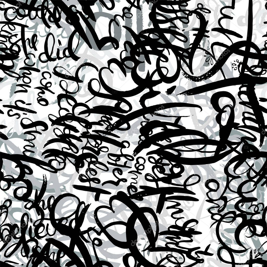 Graffiti background seamless pattern. Hand style tagging. Vandal vector lettering