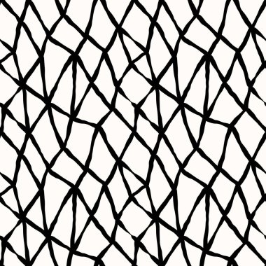 Kusursuz el çizimi mürekkep deseni. Yaratıcı, uçsuz bucaksız arkaplan. Kalın monokrom çizgileri olan soyut çizgili doku. Dekoratif vektör tasarımı