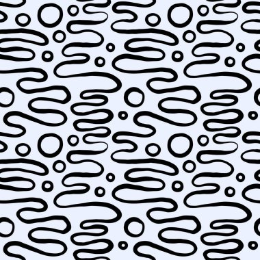 Kusursuz el çizimi mürekkep deseni. Yaratıcı, uçsuz bucaksız arkaplan. Kalın monokrom çizgileri olan soyut çizgili doku. Dekoratif vektör tasarımı