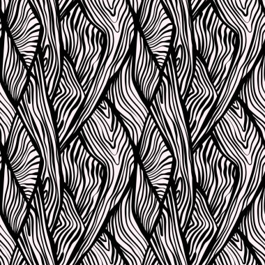 Kusursuz el çizimi mürekkep deseni. Yaratıcı, uçsuz bucaksız arkaplan. Kalın monokrom çizgileri olan soyut çizgili doku. Dekoratif vektör tasarımı