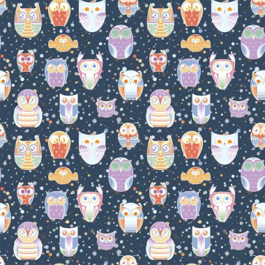 Kusursuz karalama baykuşu deseni. Çocuklar için güzel bir iz, hurda ve diğerleri için. Vektör sonsuz illüstrasyon